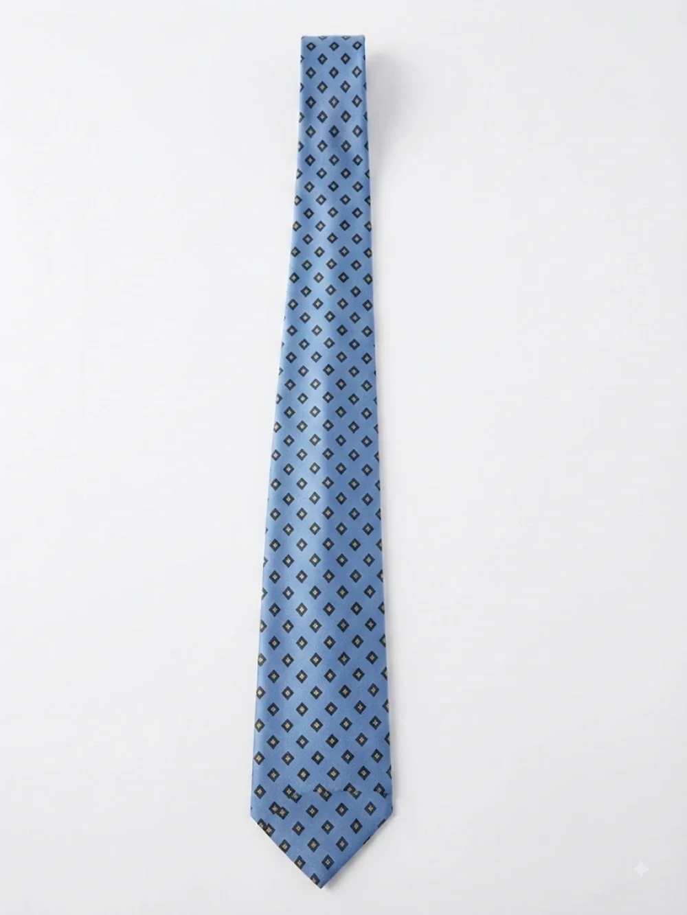 Brooks Brothers Silk Necktie - Light Blue with Navy & Gold Diamond Pattern Busin